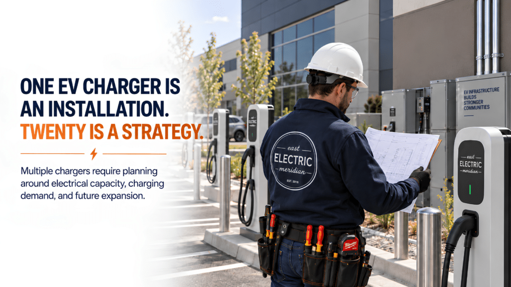 Commercial electrician in RM of Macdonald planning multiple EV chargers for a commercial parking area.