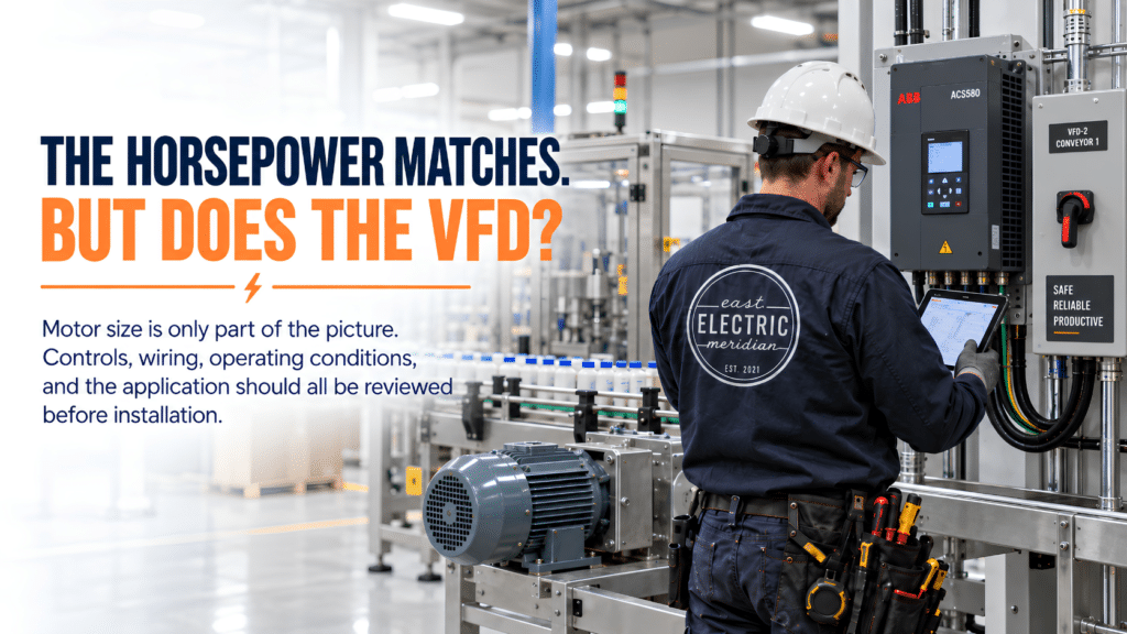 Industrial electrician in RM of Macdonald reviewing VFD installation for existing industrial equipment.