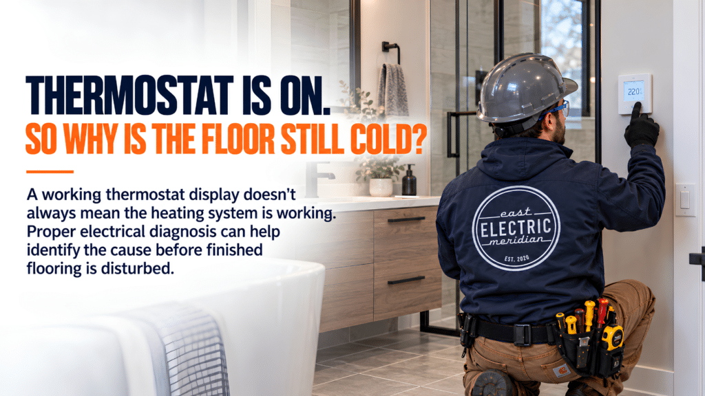 Residential electrician in RM of Macdonald inspecting controls for an electric heated bathroom floor.