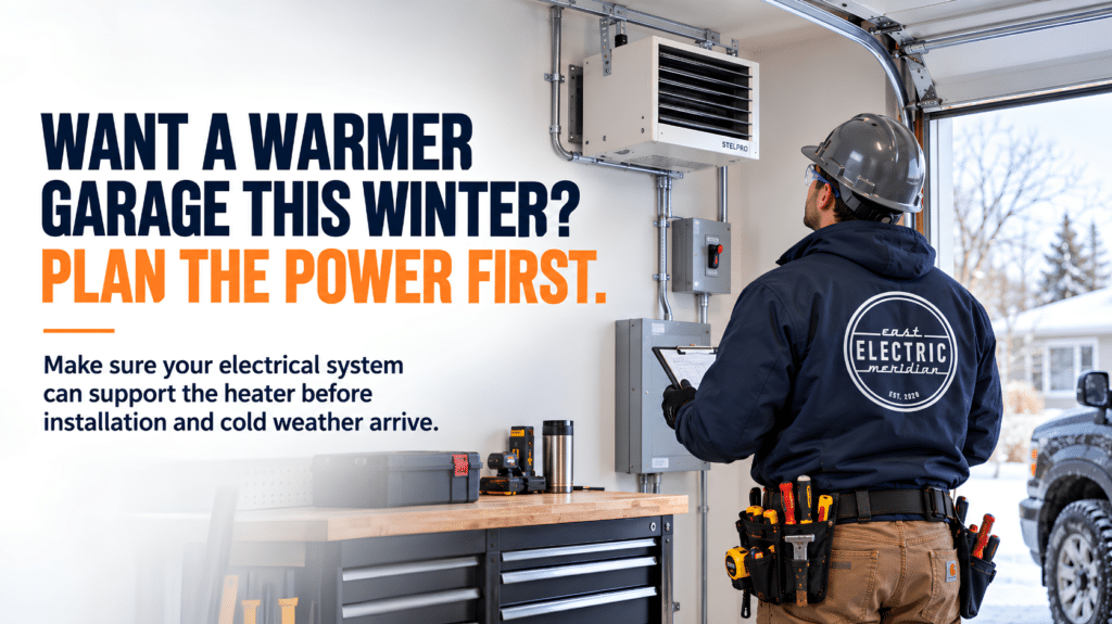  Residential electrician in RM of Macdonald reviewing electrical requirements for an electric garage heater installation.
