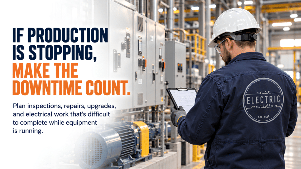 Industrial electrician in RM of Macdonald performing planned electrical maintenance during a plant shutdown.